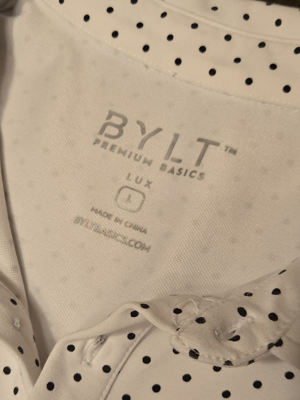 BYLT Premium Basics White Polka Dot Mens Top